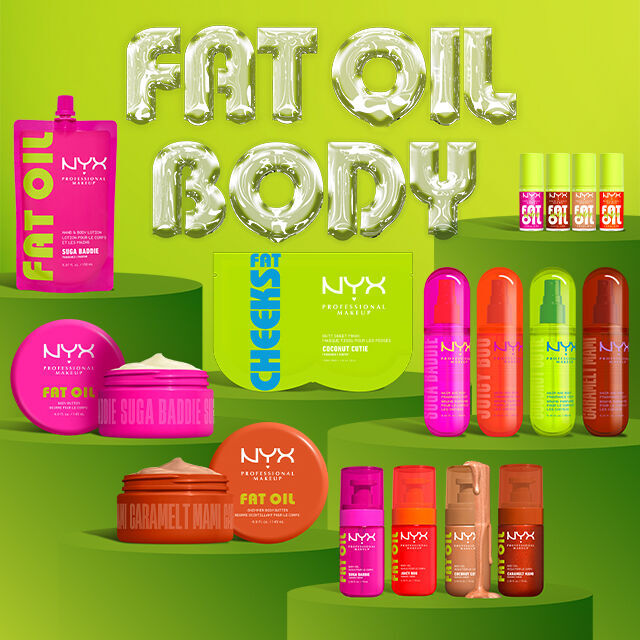 NYX Professional Makeup Fat Oil Body Collection product lineup. 
