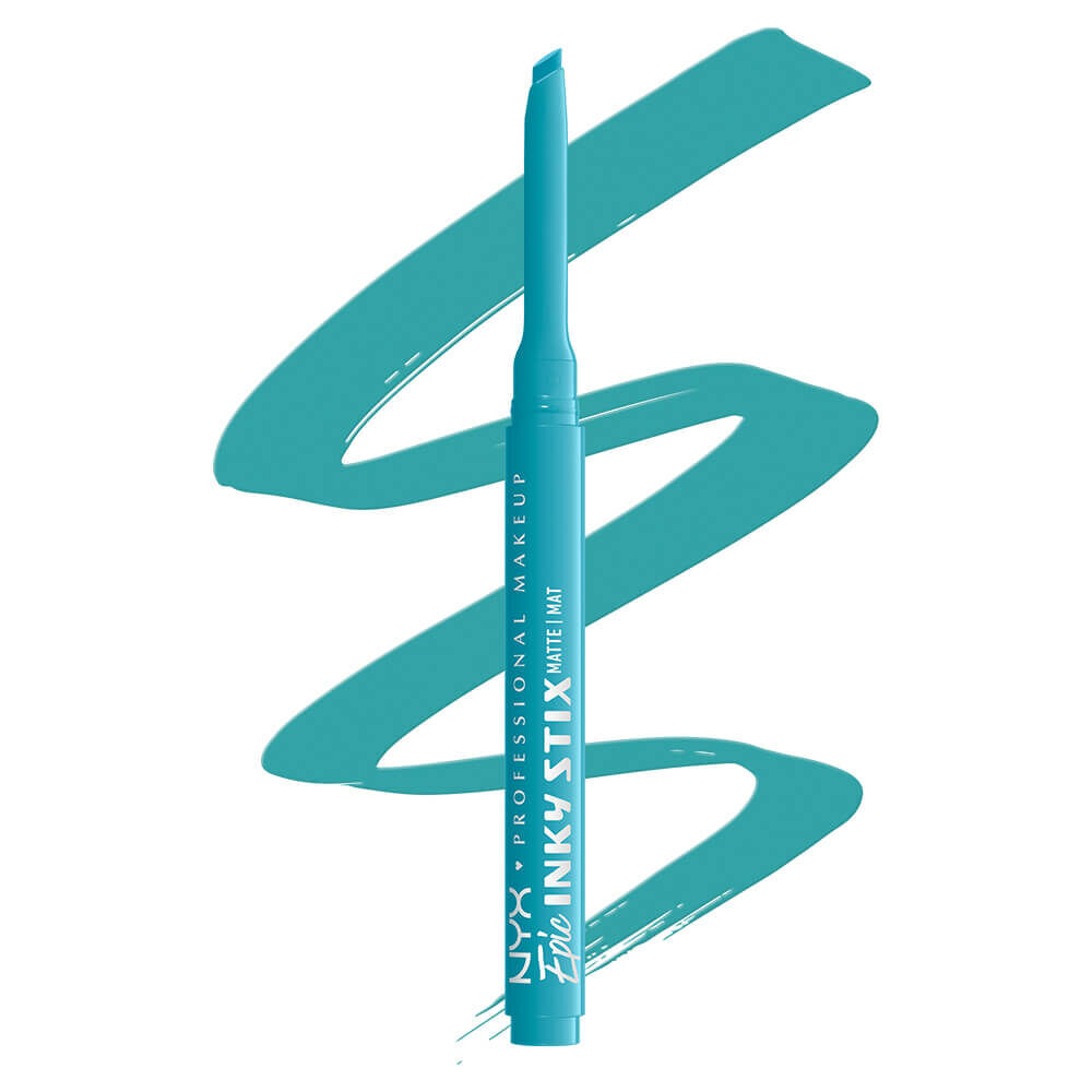 Buttermelt Stix packshot solider show on top of product swatch in shade 06 Cyber Cyan