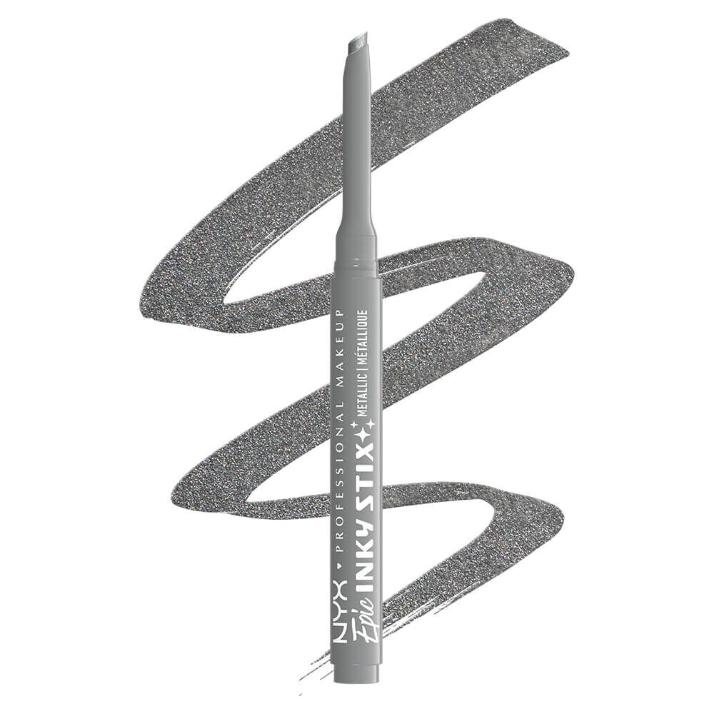Buttermelt Stix packshot solider show on top of product swatch in shade 16 Silver Shock