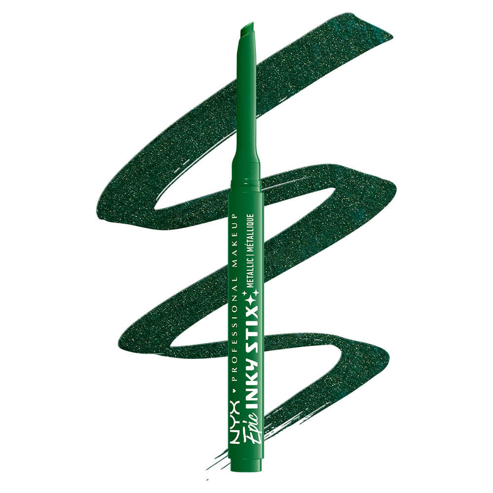 Buttermelt Stix packshot solider show on top of product swatch in shade 14 Electric Emerald